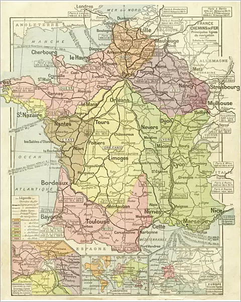 France railways system map 1887