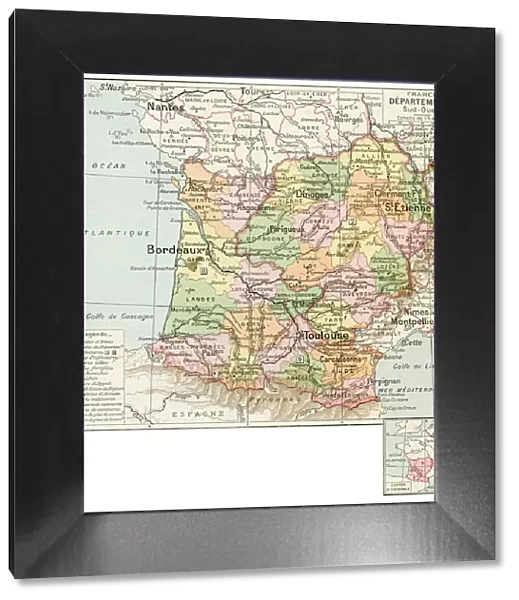 France south west regions map 1887