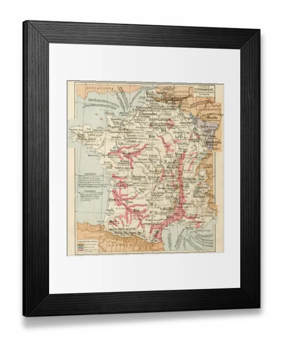 Framed Print : France Agriculture, industry Commerce map 1887 Framed Print : France Agriculture, industry Commerce map 1887