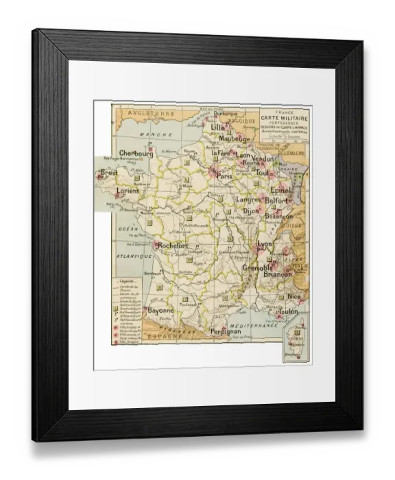 Framed Print : France military and fortress map 1887 Framed Print : France military and fortress map 1887