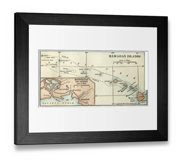 Framed Print : Map of Hawaii 1898 Framed Print : Map of Hawaii 1898