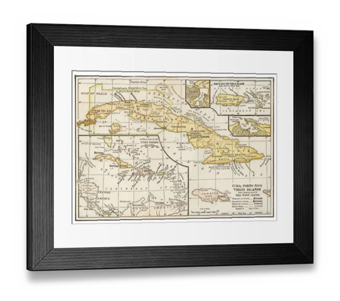 Framed Print : Cuba Puerto Rico map 1898 Framed Print : Cuba Puerto Rico map 1898