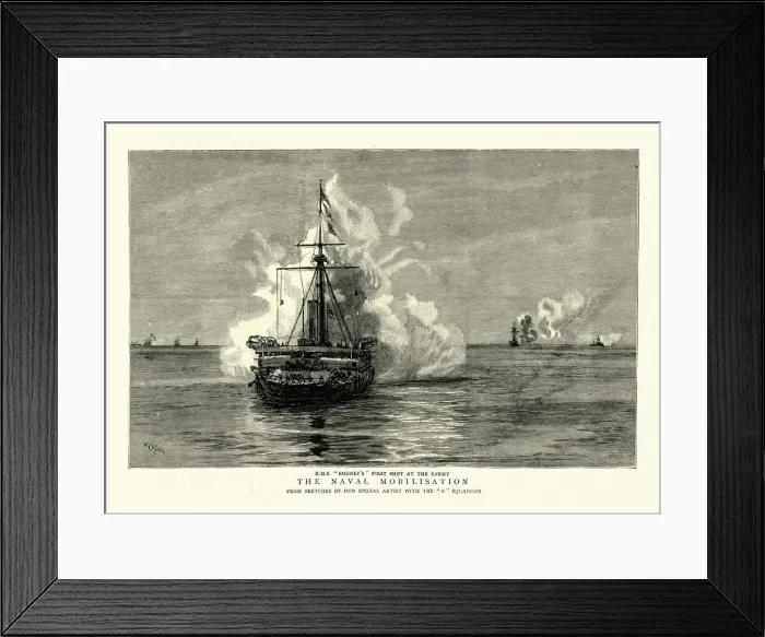 Framed Print : Royal Navy maneuvers, HMS Rodneys first shot at the enemy, Victorian warship Framed Print : Royal Navy maneuvers, HMS Rodneys first shot at the enemy, Victorian warship