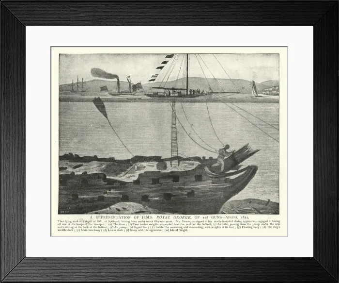 Framed Print : Underwater diver exploring a sunken warship, HMS Royal George Framed Print : Underwater diver exploring a sunken warship, HMS Royal George