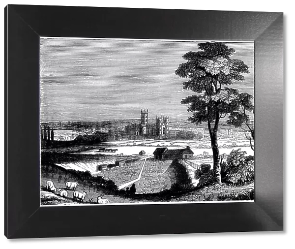 View of Canterbury Cathedral (engraved Victorian illustration)