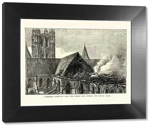 Damaged caused by a fire at Canterbury Cathedral, 19th Century
