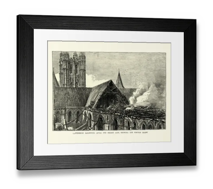 Framed Print : Damaged caused by a fire at Canterbury Cathedral, 19th Century Framed Print : Damaged caused by a fire at Canterbury Cathedral, 19th Century