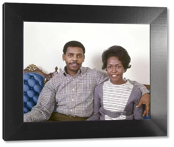 African-American Couple Sitting On Couch Retro 1970 1970s