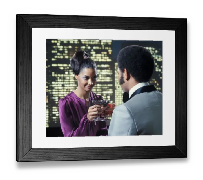 Framed Print : African-American Couple Man Woman Toasting Wine Glasses Romance Night Skyline Dress Framed Print : African-American Couple Man Woman Toasting Wine Glasses Romance Night Skyline Dress