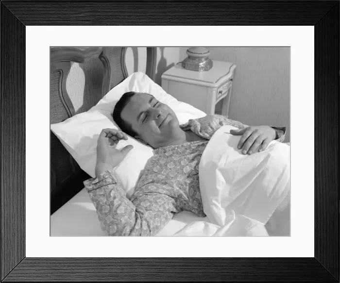 Framed Print : Man in bed, in tranquil sleep Framed Print : Man in bed, in tranquil sleep