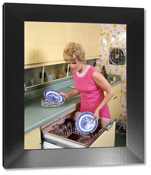 Woman Housewife Washing Dishes (1970 1970s) Dishwasher Kitchen Retro