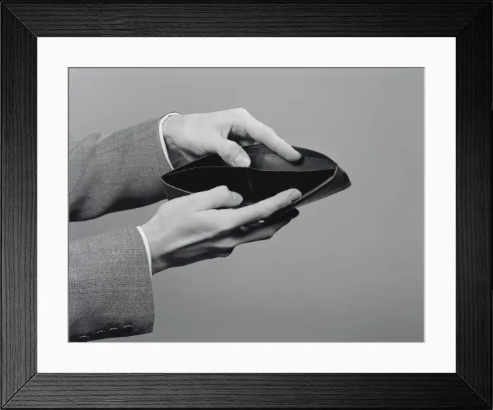 Framed Print : Mans hands holding open empty wallet. (Photo by H. Armstrong Roberts / Retrofile / Getty Framed Print : Mans hands holding open empty wallet. (Photo by H. Armstrong Roberts / Retrofile / Getty