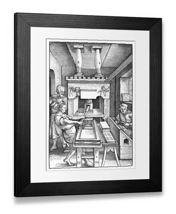 Framed Print : Man working at printing letterpress 1520 Framed Print : Man working at printing letterpress 1520