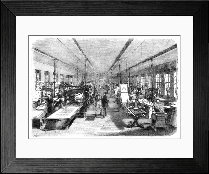 Framed Print : Men working at a printing press in workshop Germany 1858 Framed Print : Men working at a printing press in workshop Germany 1858