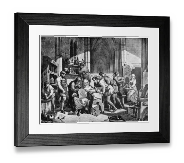 Framed Print : Antique illustration of important people of the past: William Caxton first printing press Framed Print : Antique illustration of important people of the past: William Caxton first printing press