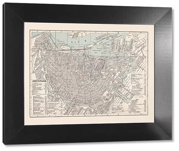 Historical city map of Amsterdam, Netherlands, lithograph, published in 1893