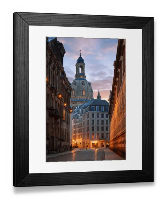 Framed Print : Early Morning, Vertical, Street, Frauenkirche Dresden, Neumarkt, Dresden, Saxony, Germany