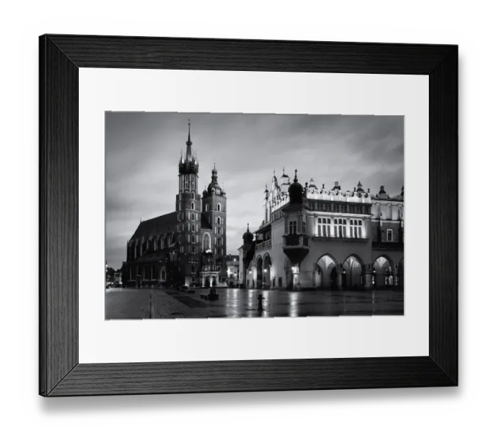 Framed Print : Black and White, St Marys Basilica, Bazylika Mariacka, The Cloth Hall, Krakow, Poland Framed Print : Black and White, St Marys Basilica, Bazylika Mariacka, The Cloth Hall, Krakow, Poland