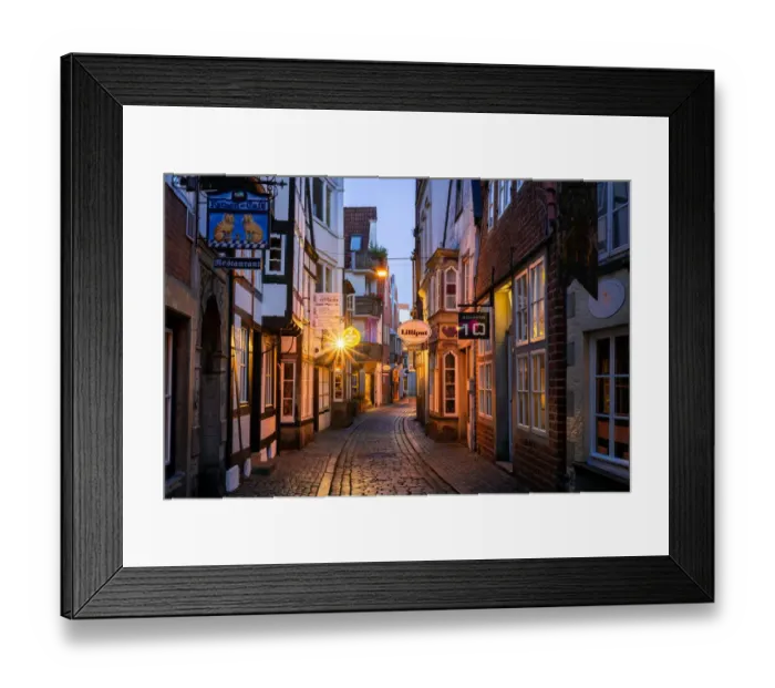 Framed Print : Early Morning, Cobbled Street, Schnoor, Old Town, Bremen, Germany Framed Print : Early Morning, Cobbled Street, Schnoor, Old Town, Bremen, Germany