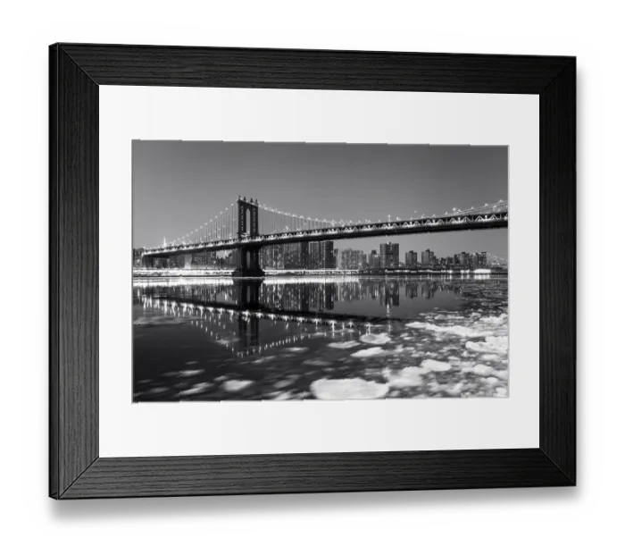 Framed Print : Black and White, Frozen East River, Manhattan Bridge, New York City, New York, America Framed Print : Black and White, Frozen East River, Manhattan Bridge, New York City, New York, America