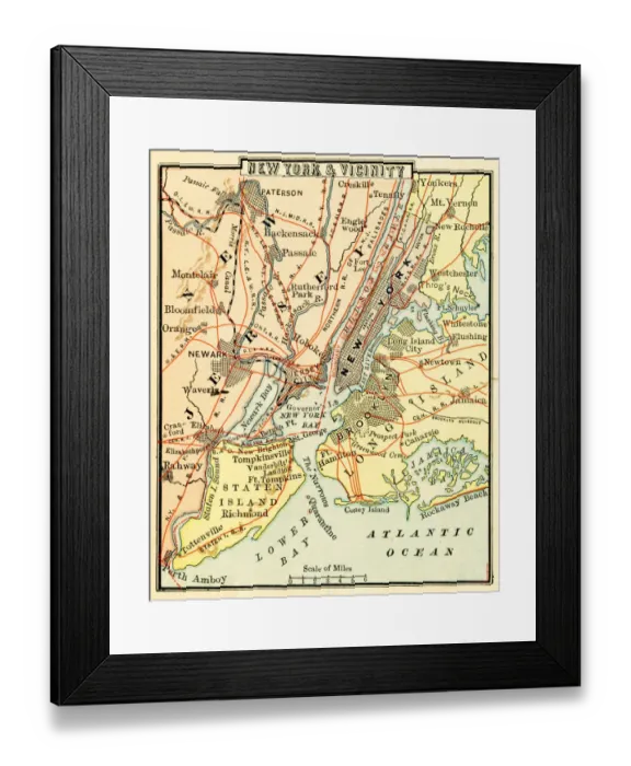 Framed Print : New York and Vicinity Map 1881 Framed Print : New York and Vicinity Map 1881
