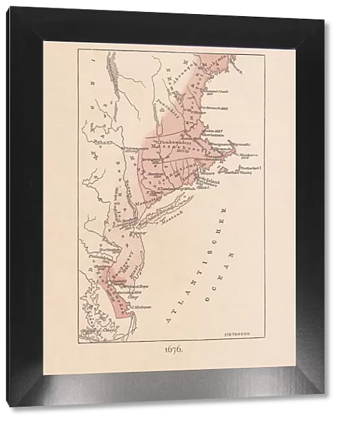 Map of the Massachusetts Bay Colony in 1676, lithograph, 1876