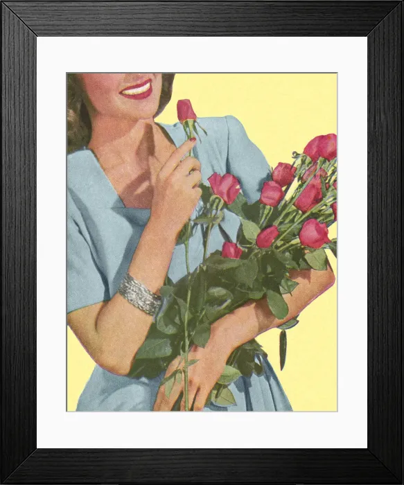 Framed Print : Woman Holding Roses Framed Print : Woman Holding Roses