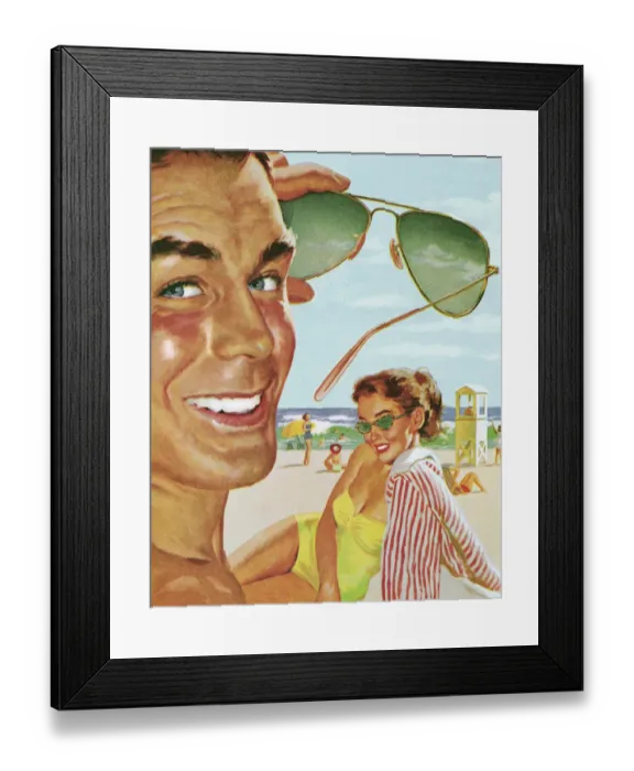 Framed Print : Happy Couple on the Beach
