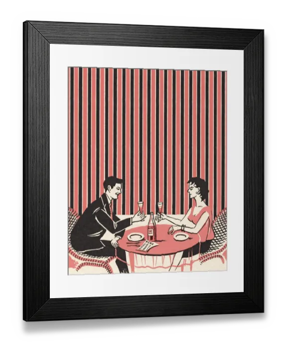 Framed Print : Couple on a Date at a Restaurant Framed Print : Couple on a Date at a Restaurant
