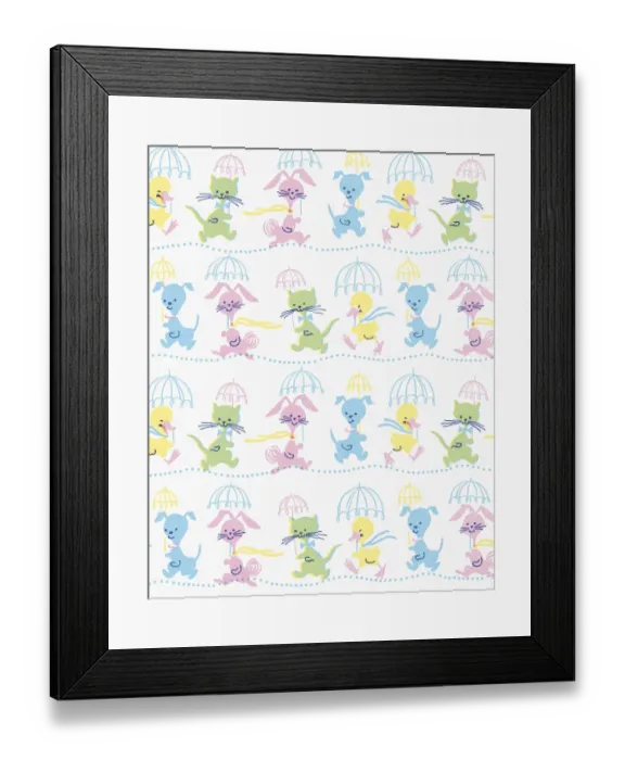 Framed Print : Pattern of Young Animals Carrying Umbrellas Framed Print : Pattern of Young Animals Carrying Umbrellas