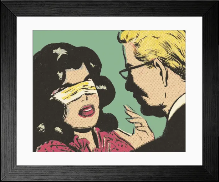 Framed Print : Man and Blindfolded Woman