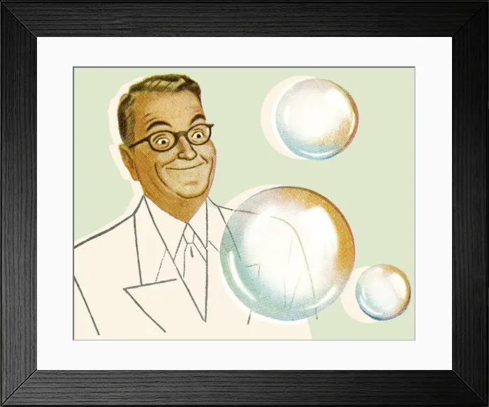 Framed Print : Smiling Man and Bubbles Framed Print : Smiling Man and Bubbles