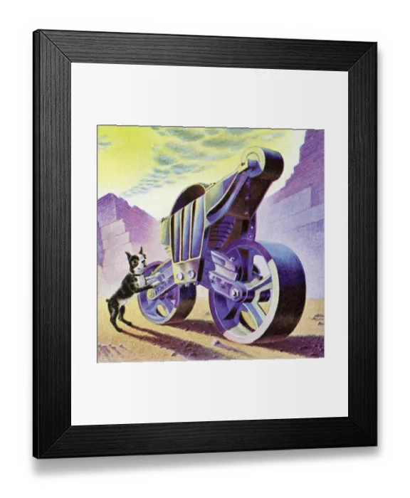 Framed Print : Boston Terrier and Futuristic Vehicle Framed Print : Boston Terrier and Futuristic Vehicle
