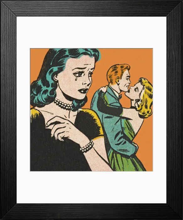Framed Print : Sad Woman Watching Couple Hugging Framed Print : Sad Woman Watching Couple Hugging