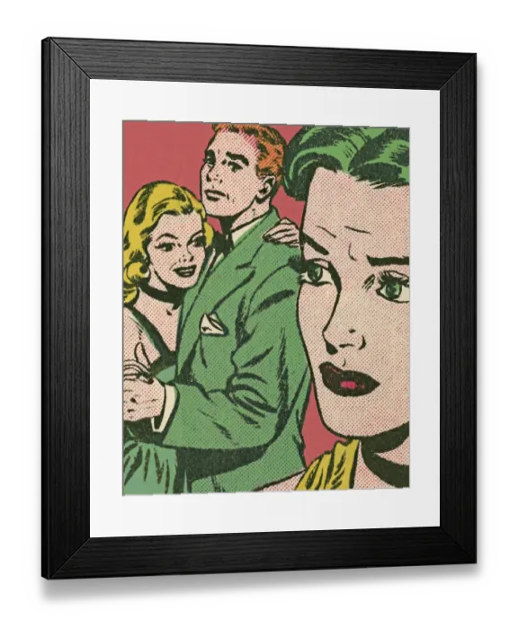 Framed Print : Couple Hugging and a Woman Framed Print : Couple Hugging and a Woman