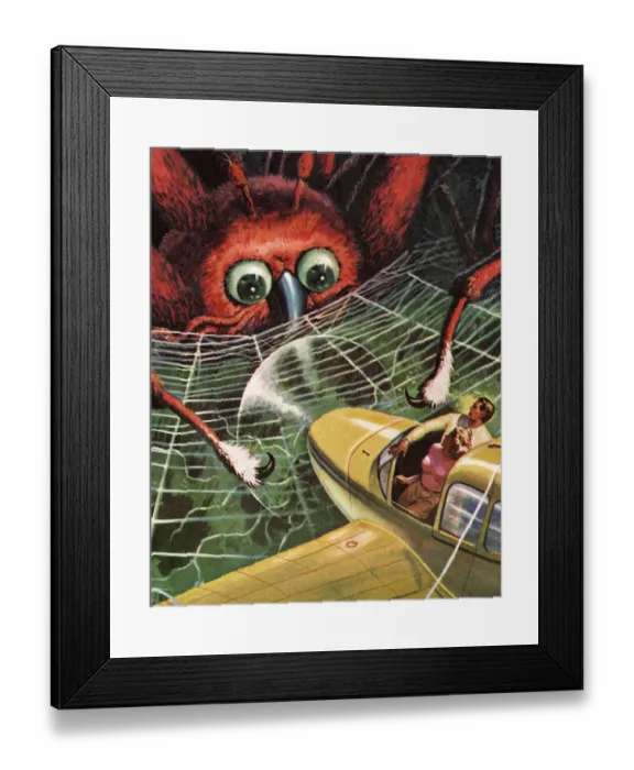 Framed Print : Airplane Landing in a Giant Spiderweb