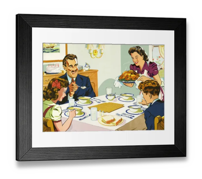 Framed Print : Mother Serving Dinner to Her Family Framed Print : Mother Serving Dinner to Her Family