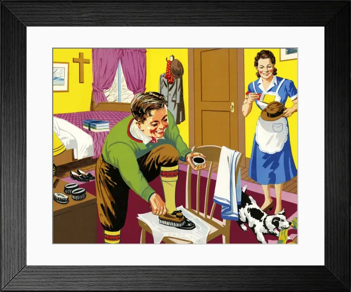Framed Print : Boy Polishing His Shoe Framed Print : Boy Polishing His Shoe