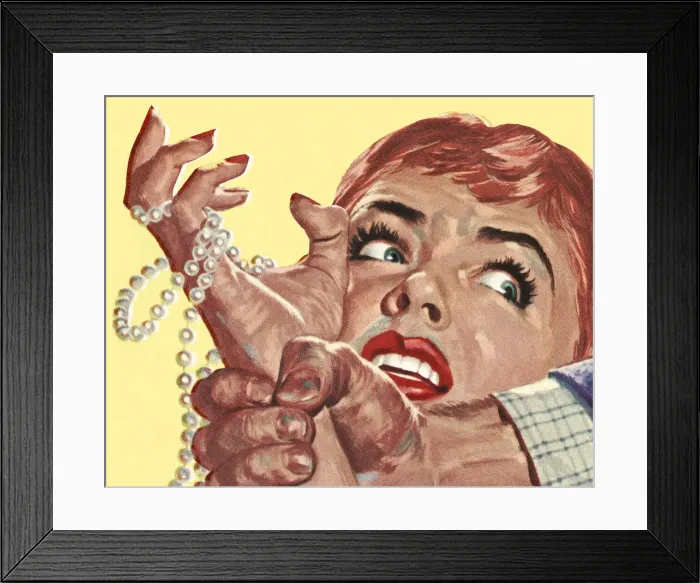 Framed Print : Frightened Woman Holding Pearls