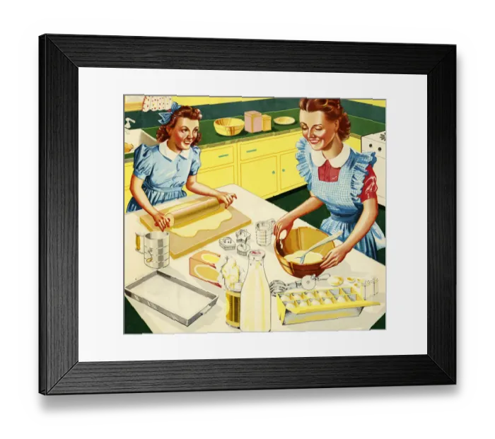 Framed Print : Mother and Daughter Baking in Kitchen