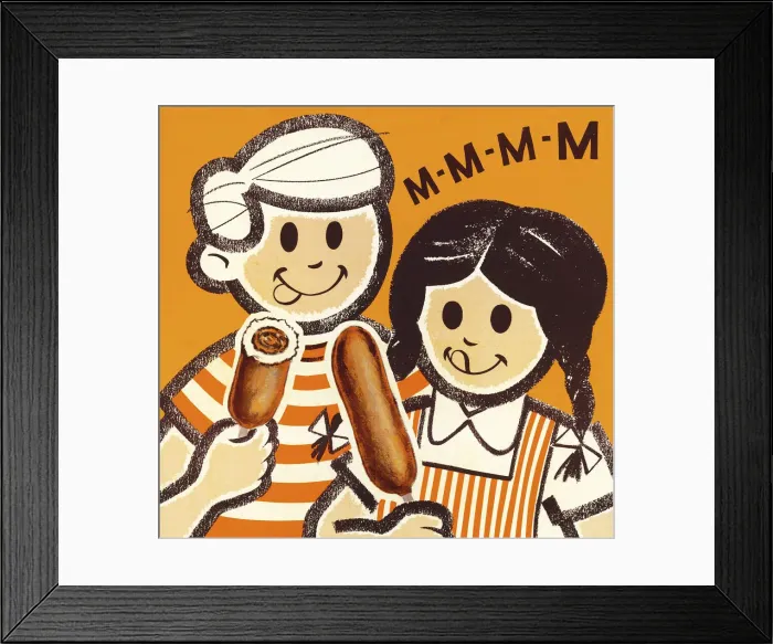 Framed Print : Girl and Boy Eating Corn Dogs Framed Print : Girl and Boy Eating Corn Dogs