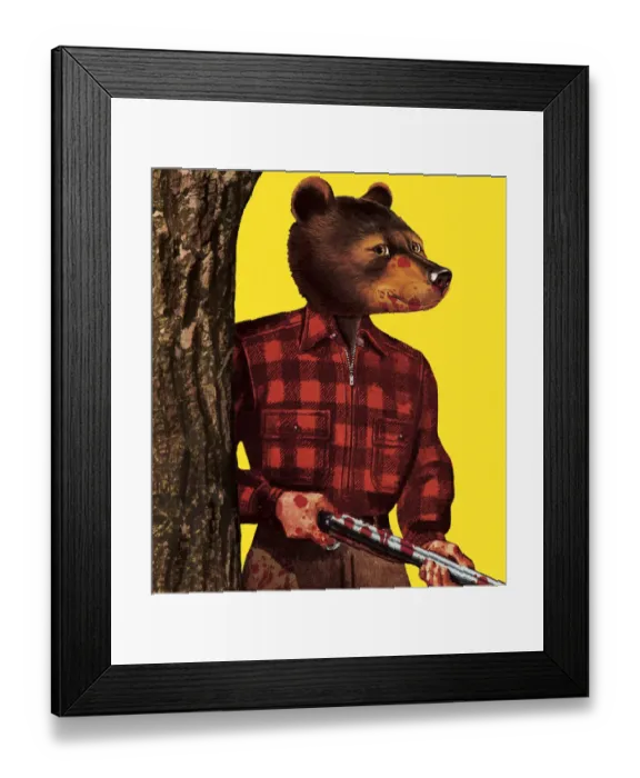 Framed Print : Hunter with Bear Head Framed Print : Hunter with Bear Head