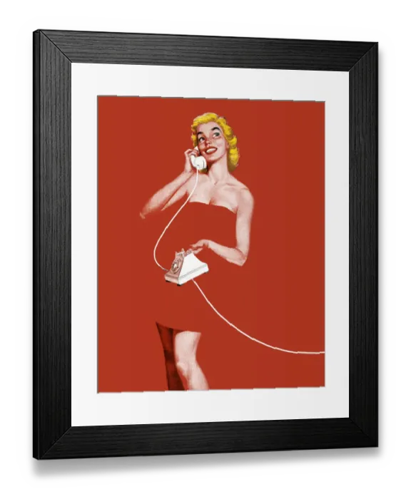 Framed Print : Woman Wrapped in Towel Talking on Telephone Framed Print : Woman Wrapped in Towel Talking on Telephone