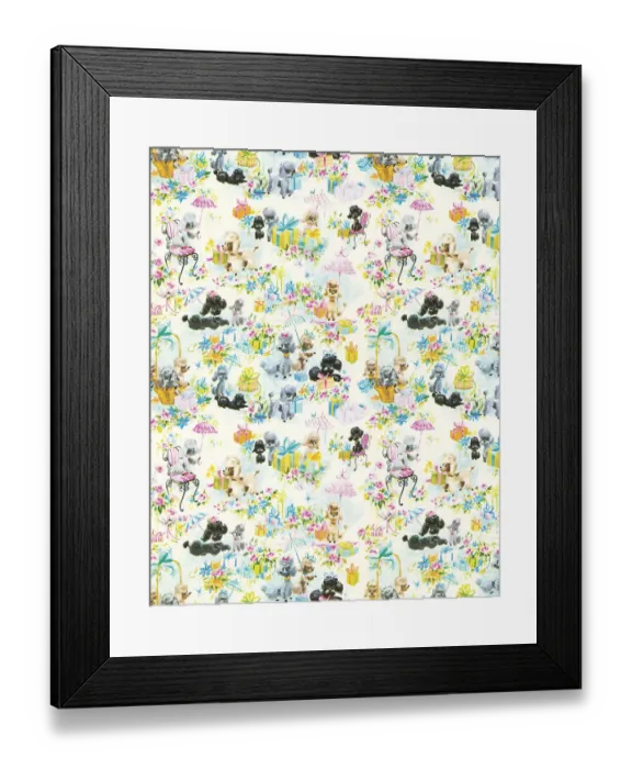 Framed Print : Poodle and Presents Pattern Framed Print : Poodle and Presents Pattern