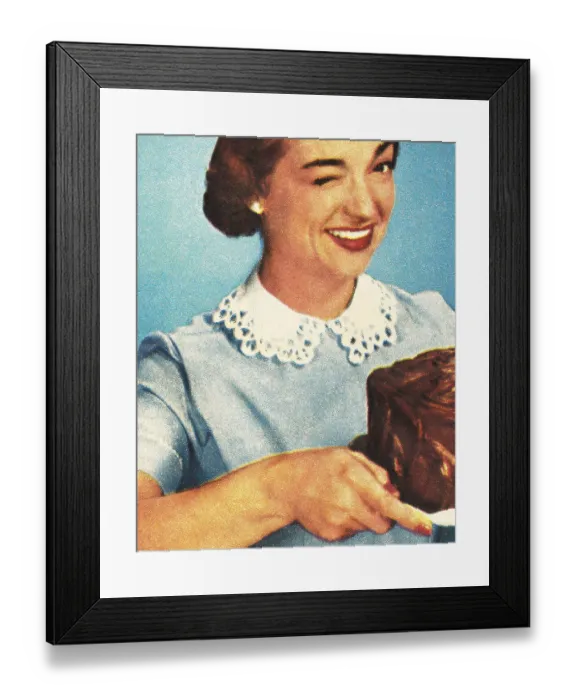 Framed Print : Winking Woman Holding Chocolate Cake Framed Print : Winking Woman Holding Chocolate Cake