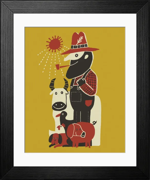 Framed Print : Farmer and Animals Framed Print : Farmer and Animals