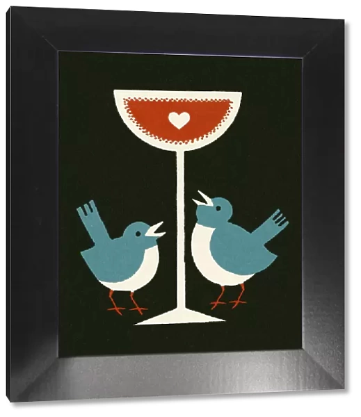 Two Birds and Tall Wine Glass