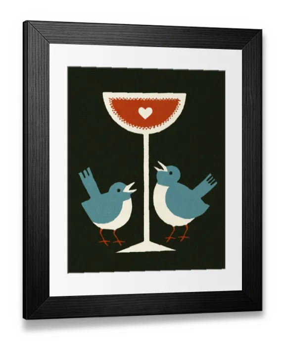 Framed Print : Two Birds and Tall Wine Glass Framed Print : Two Birds and Tall Wine Glass