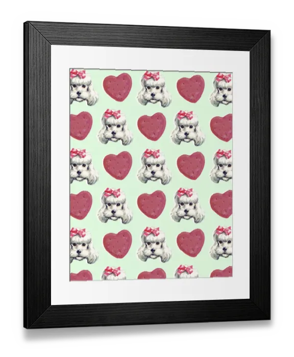 Framed Print : Dog and Heart Pattern Framed Print : Dog and Heart Pattern