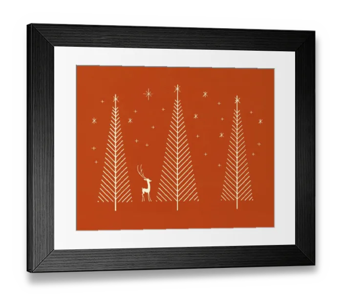 Framed Print : Christmas Trees and Deer Framed Print : Christmas Trees and Deer